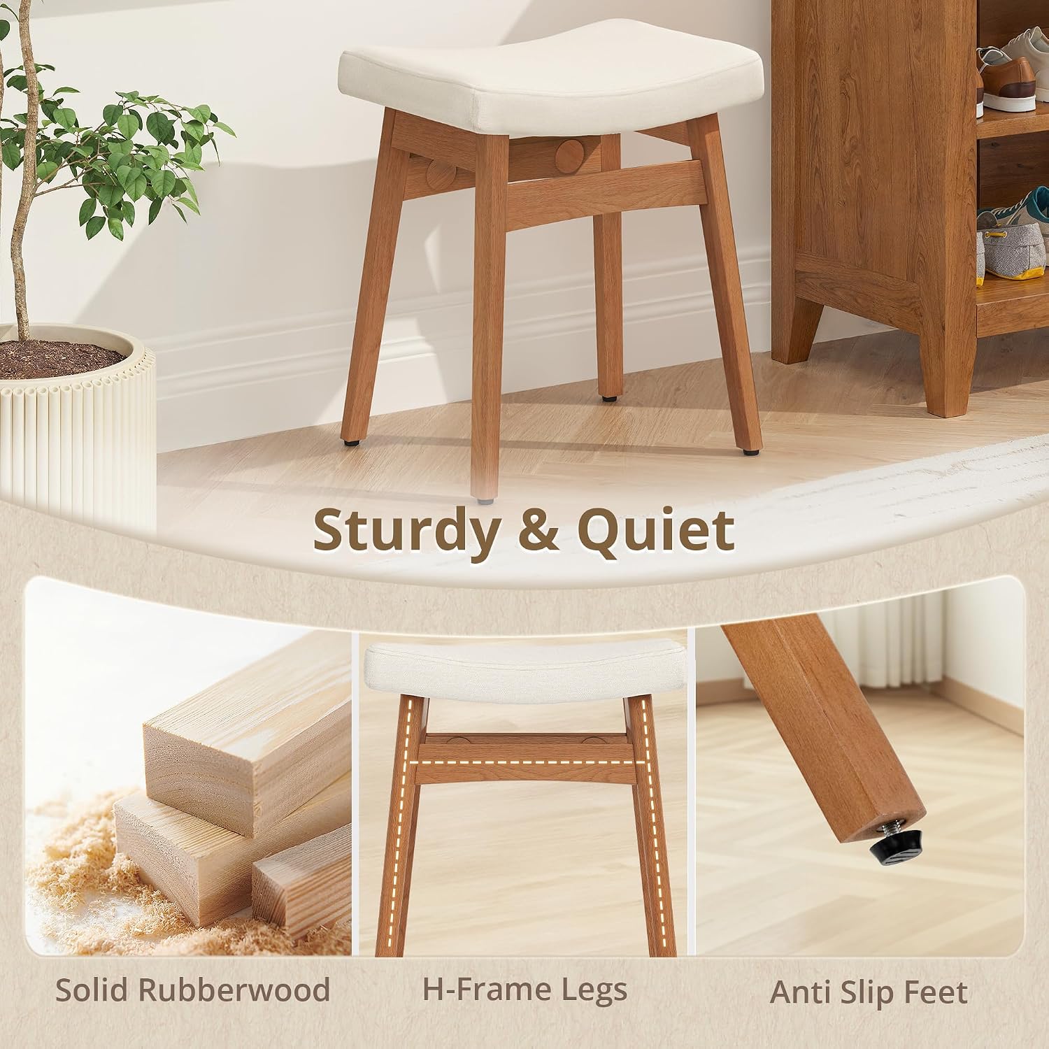 Lue Bona Saddle Vanity Stool Wood Legs 300 Lbs