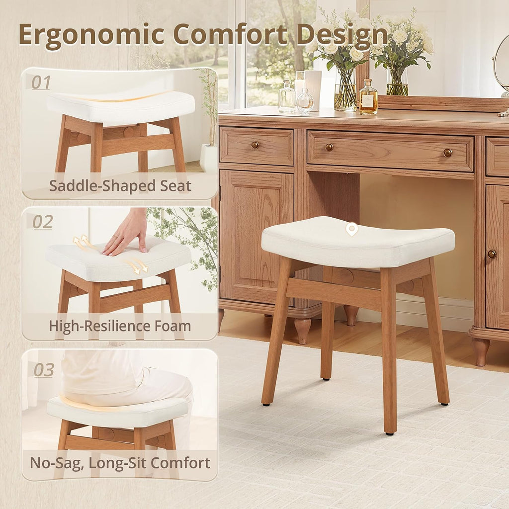 Lue Bona Saddle Vanity Stool Wood Legs 300 Lbs