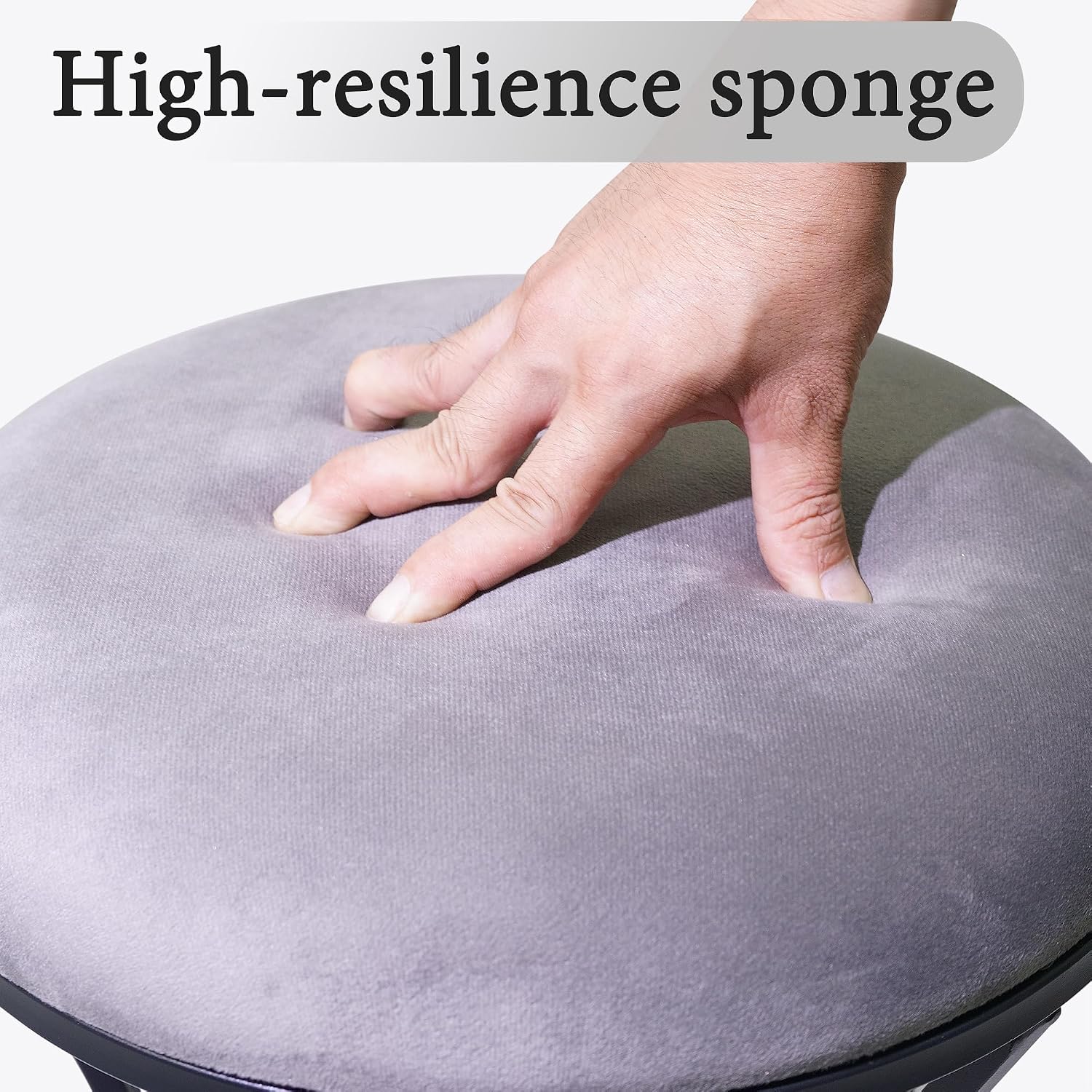 Grey Round Velvet Vanity Stool Metal Legs
