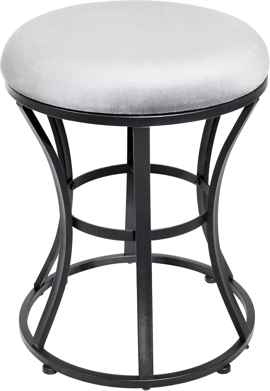 Grey Round Velvet Vanity Stool Metal Legs