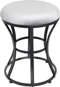 Grey Round Velvet Vanity Stool Metal Legs