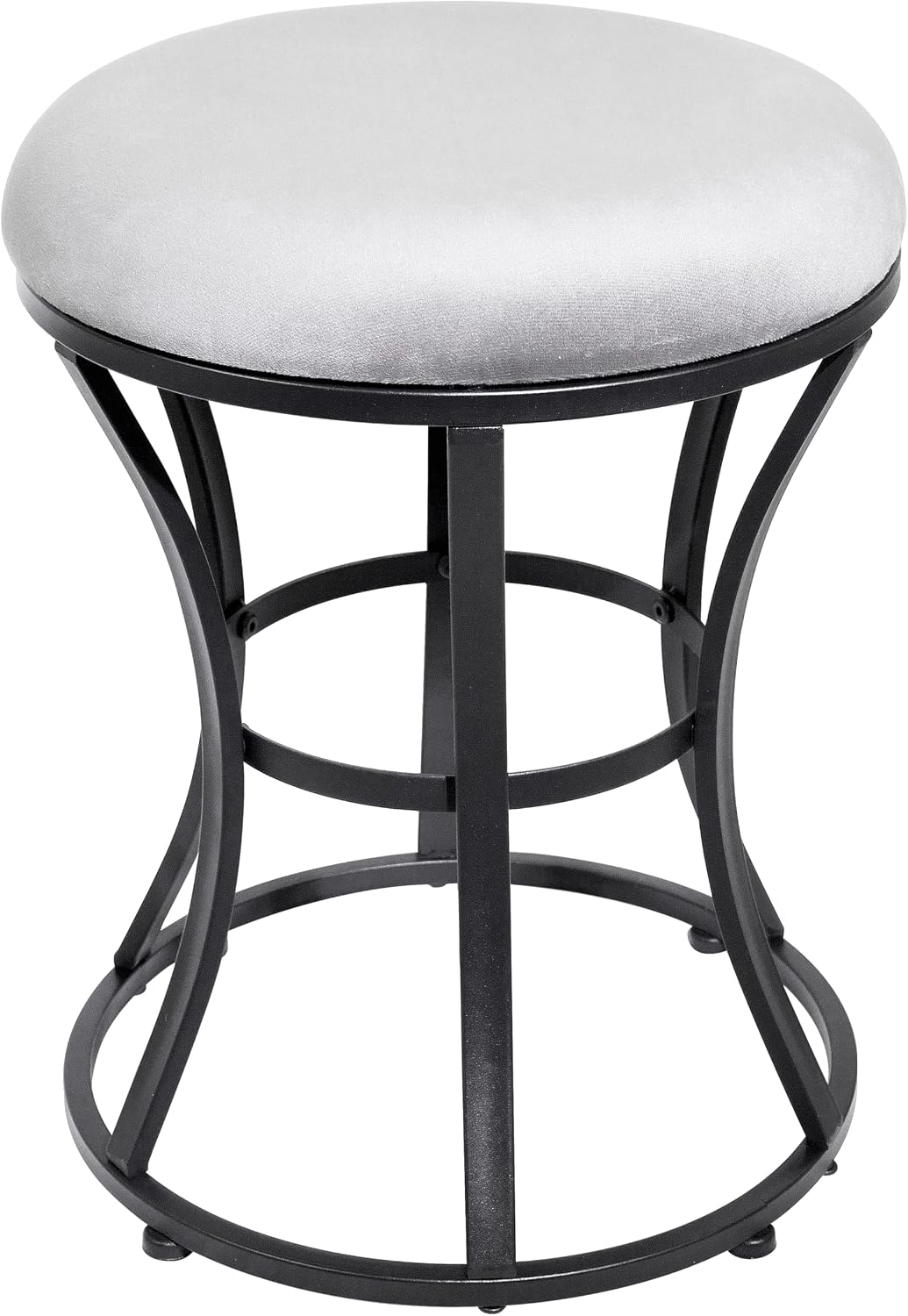 Grey Round Velvet Vanity Stool Metal Legs