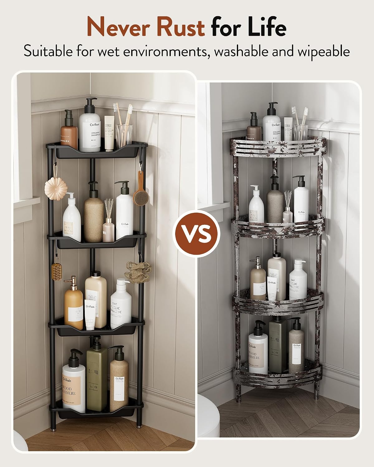 Black 4‑Tier Standing Corner Shower Caddy