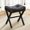 Black Leather Saddle Vanity Stool Metal X‑Legs