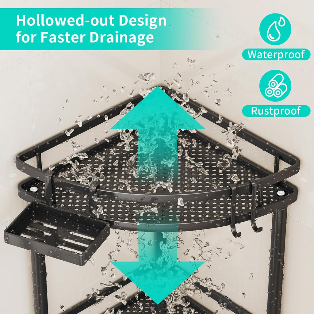 Black 3‑Tier Standing Corner Shower Caddy