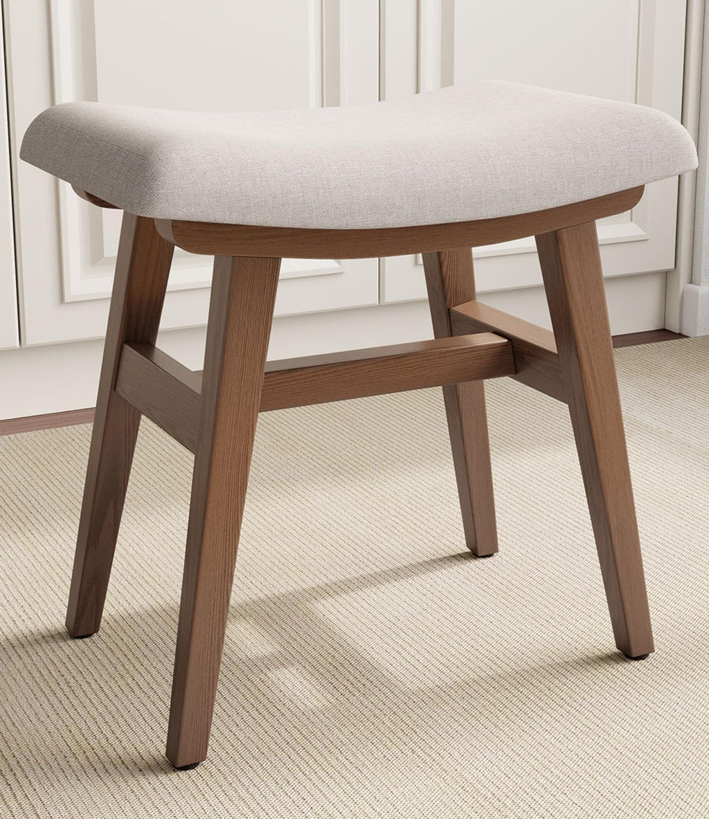 Brown Solid Wood Saddle Vanity Stool 16 Inch
