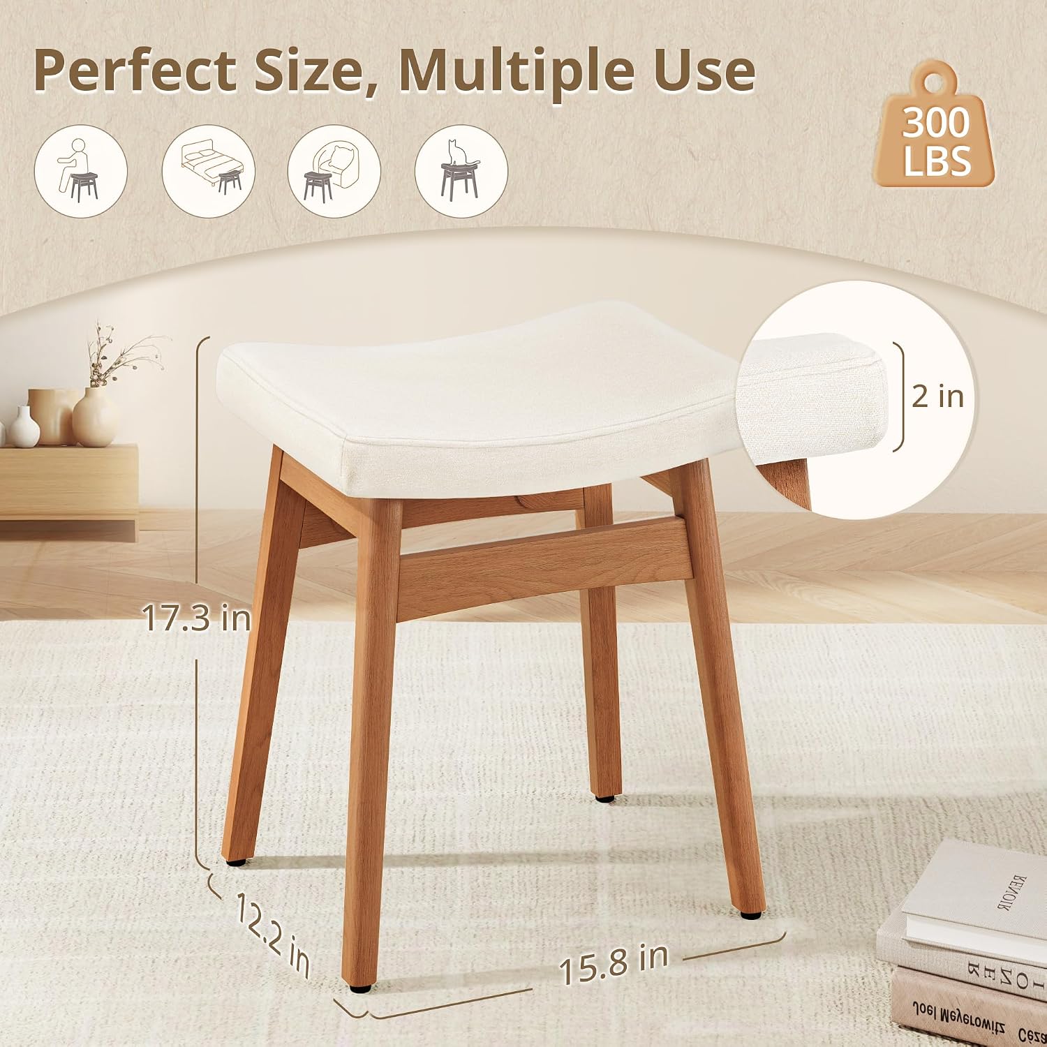 Lue Bona Saddle Vanity Stool Wood Legs 300 Lbs