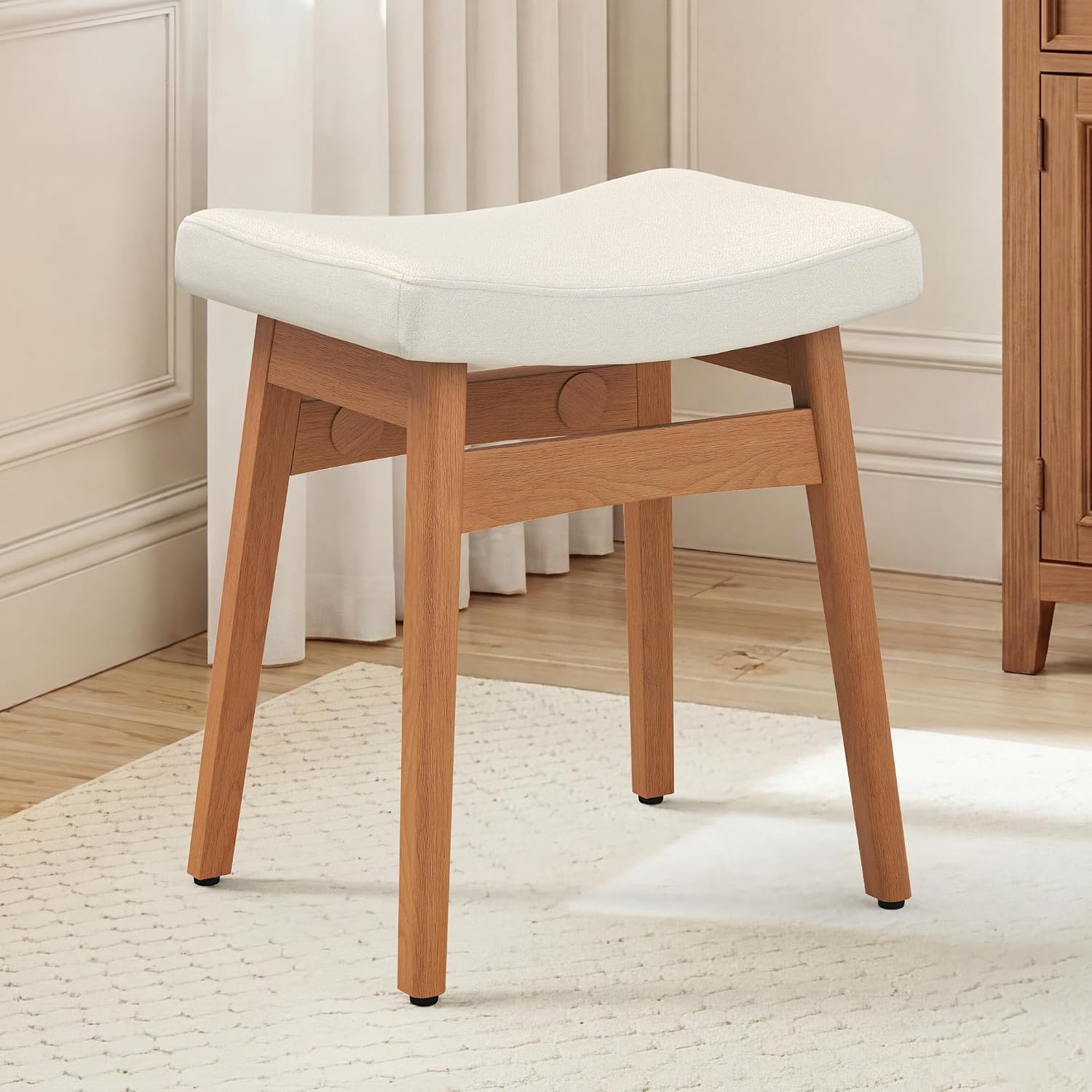 Lue Bona Saddle Vanity Stool Wood Legs 300 Lbs