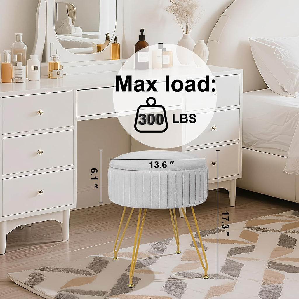 Round Storage Vanity Stool Ottoman Grey