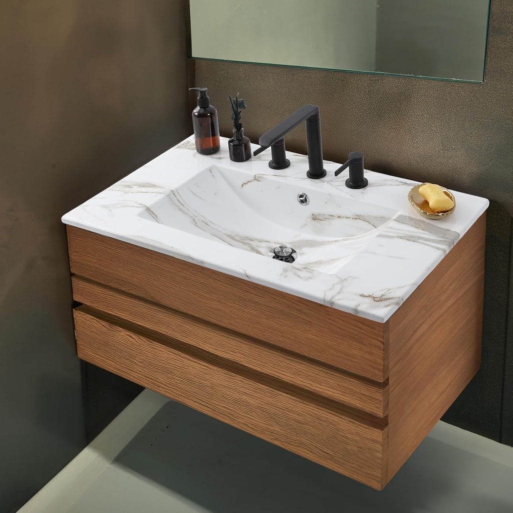 30 Inch White Marble‑Effect Ceramic Vanity Top