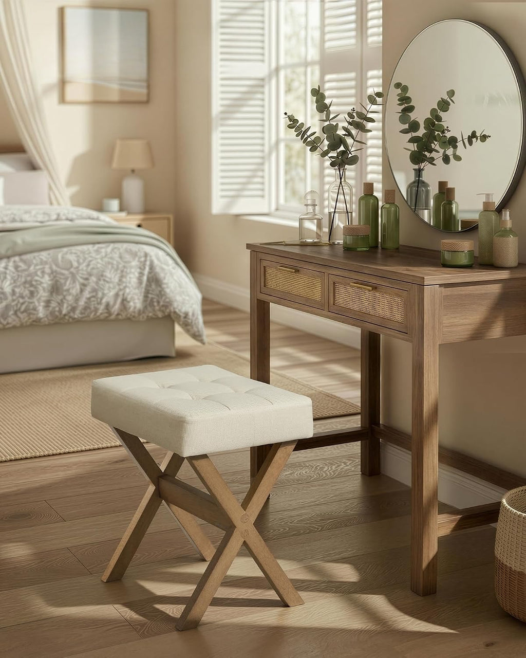Makeup Vanity Stool Solid Wood X‑Legs